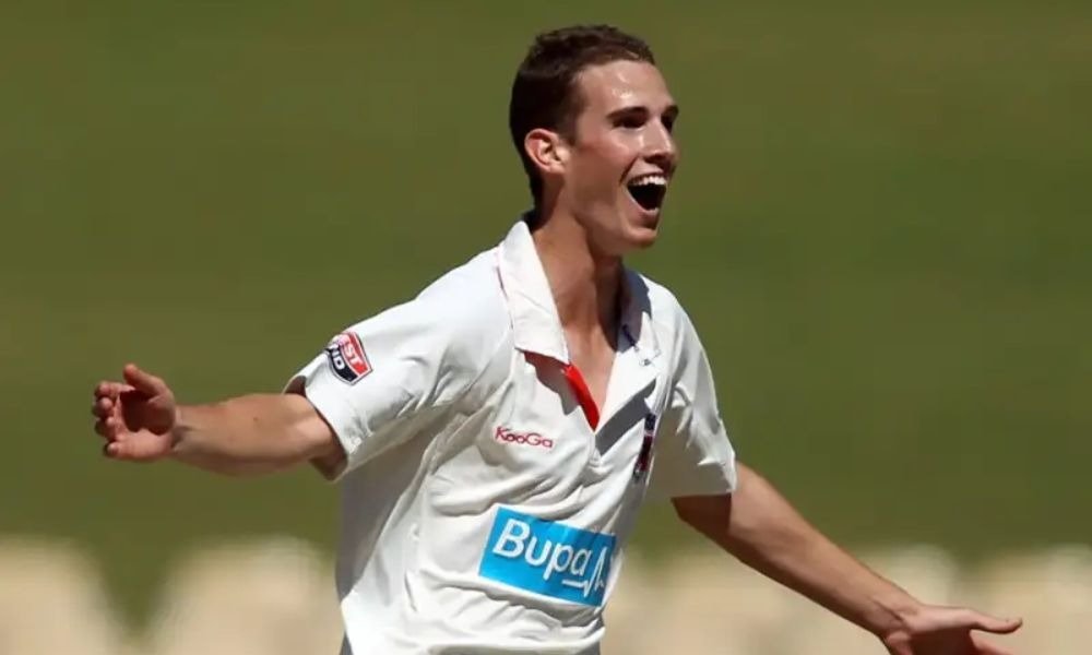 Peter George celebrating a wicket during a domestic cricket match.