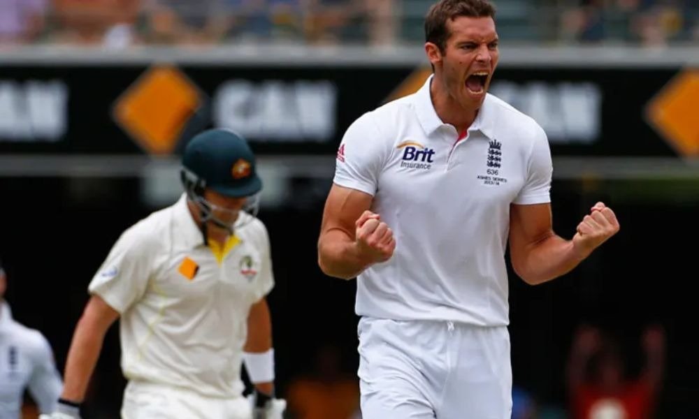 Chris Tremlett celebrating a wicket during an Ashes Test match against Australia.