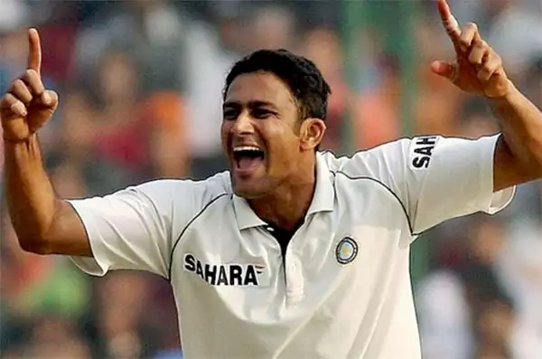 Anil Kumble celebrating a wicket Indian cricket legend with 956 wickets