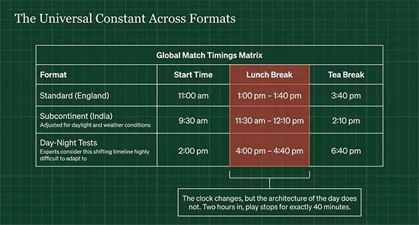 Global Test Match Lunch Timings